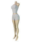Women Stripes Strapless Top Tight Shorts Two-Piece Set