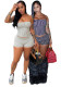Women Stripes Strapless Top Tight Shorts Two-Piece Set
