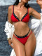Women two piece swimwear contrast color keyhole bikini swimsuit