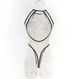 Sexy printed mesh bodysuit see-through backless lingerie women's bodysuit