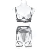 Satin Lingerie Sexy Lace See-through Lingerie Four-Piece Set