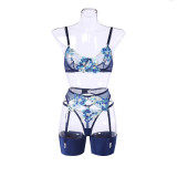 XS Sexy Underwear Embroidery Floral Bra Set See Through Mesh Valentine's Lingerie