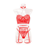 Sexy lace see-through halter neck black strapless lingerie set