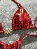 Women crystal two piece metallic thong bikini swimsuit