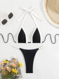 Sexy contrast color two-piece halter neck swimsuit for women