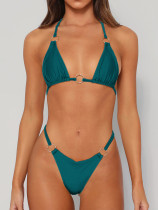 Sexy peacock green swimwear two-piece halter neck bikini swimsuit
