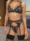 Bow-decorated hollowed-out see-through sexy lingerie set with stockings
