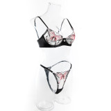 Sexy Lingerie Sexy Mesh See-through Butterfly Embroidery Push-up Bra Set