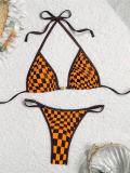 Women grid print halter bikini swimwear
