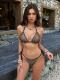 Women black lace floral bikini swimwear