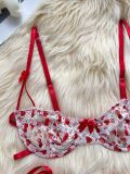 Sexy Cherry Heart Lace Lingerie Set See-through Bra and Thong Two-Piece Set