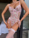 Women's sexy pastoral style pink floral daisy underwire push-up bodysuit with stocking