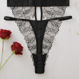 Embroidered low-cut deep V-neck see-through sexy bodysuit