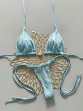 Two-piece bikini swimsuit solid color women's metallic swimwear