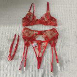 Sexy red embroidered lingerie set with underwire