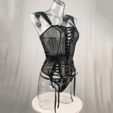 Strappy see-through bustier panty sexy lingerie set
