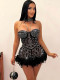 Solid color mesh rhinestone sleeveless shorts dress women