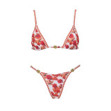 Sexy Printed Floral Red Bikini Swimwear Set