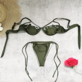 Solid color sexy strappy push-up bikini two-piece swimsuit