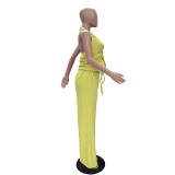 Women Solid Color Jacquard Two Piece Trousers Set