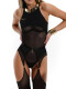 See-through mesh bodysuit sexy lingerie with stockings