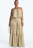 Casual strap top high-waisted A-line tiered pants set 