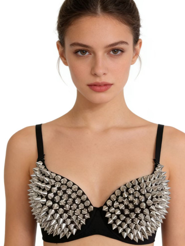 Studded bra lingerie punk rhinestone studded beaded nightclub bar stage bra
