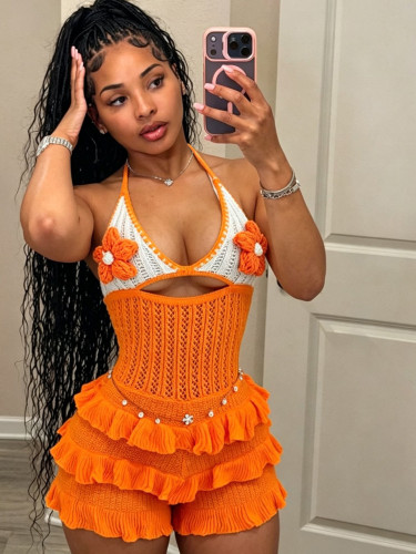 Women Knitted Crochet Playsuit