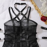 Black garters belt bondage lingerie with stocking