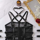 Black garters belt bondage lingerie with stocking