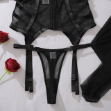 Black garters belt bondage lingerie with stocking