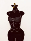 Sexy halter-neck fishnet rhinestone body chain music festival party top