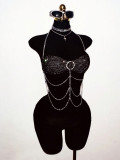 Sexy halter-neck fishnet rhinestone body chain music festival party top