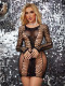 Long sleeve fishnet dress nightclub slim-fitting rhinestones bodycon mini skirt