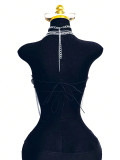 Sexy halter-neck fishnet rhinestone body chain music festival party top