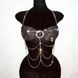 Sexy halter-neck fishnet rhinestone body chain music festival party top