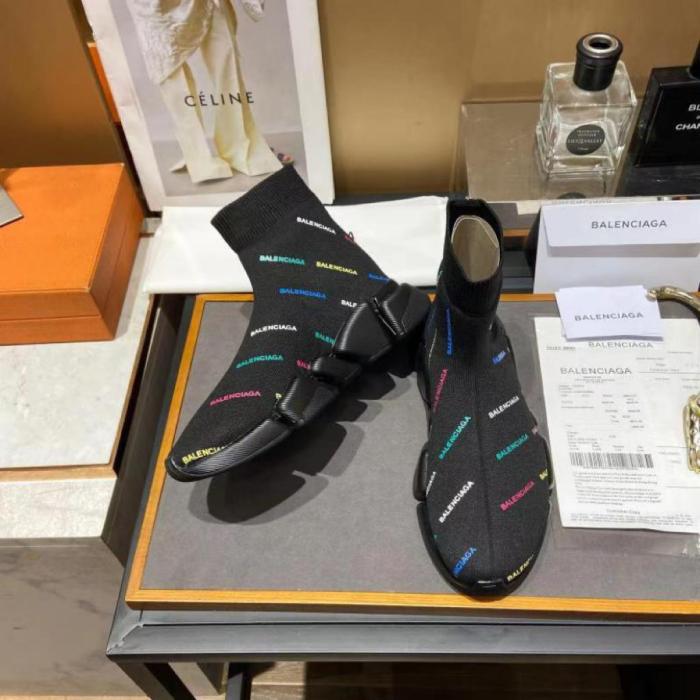 Balenciaga Speed 2.0 AllOver Logo Recycled Knit Black Multicolor