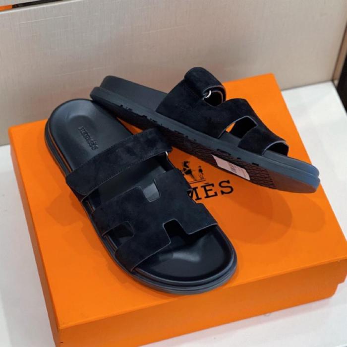 Hermes Chypre sandal black suede