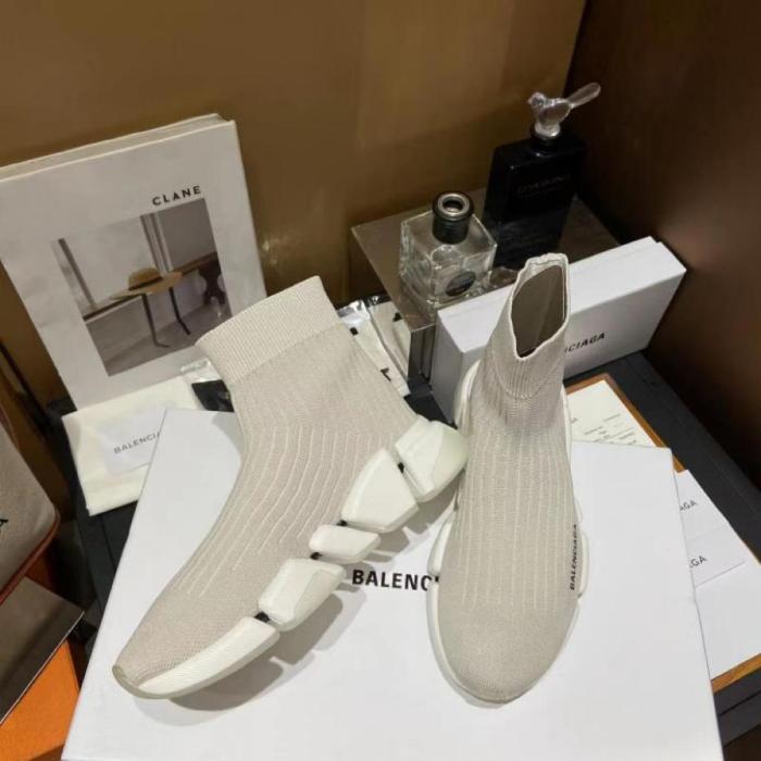 Balenciaga Speed Trainer Rib-Knit Light Gray