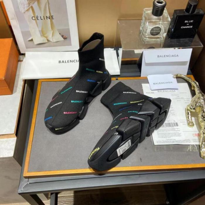 Balenciaga Speed 2.0 AllOver Logo Recycled Knit Black Multicolor