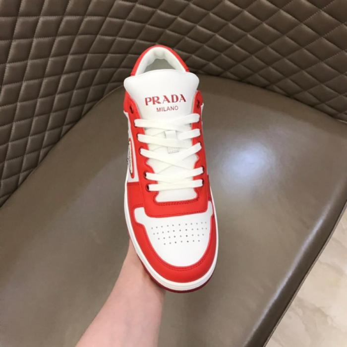 Prada Downtown Low Top Sneakers Leather White Orange