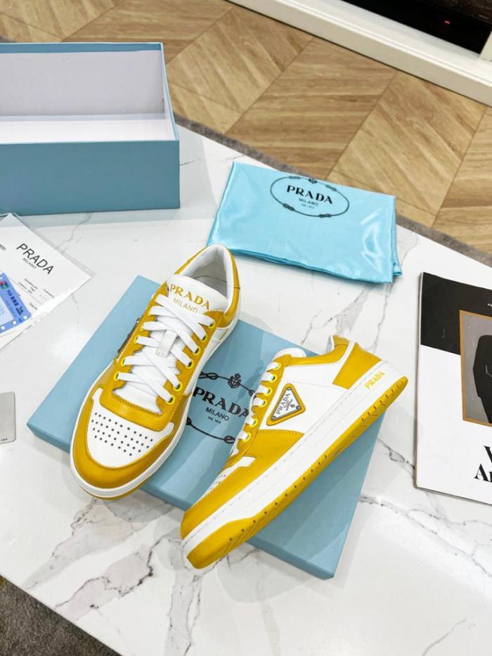 Prada Downtown Low Top Sneakers Leather White Yellow Sun