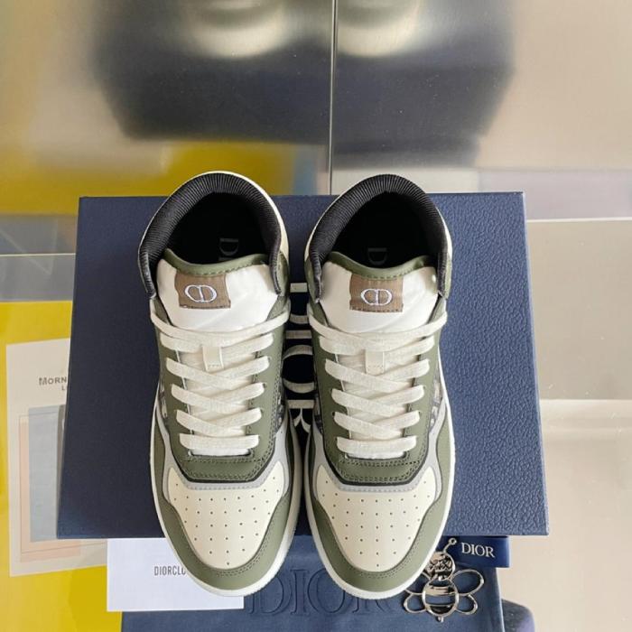 Dior B27 High Olive and Cream Smooth Calfskin with Beige and Black Dior Oblique Jacquard