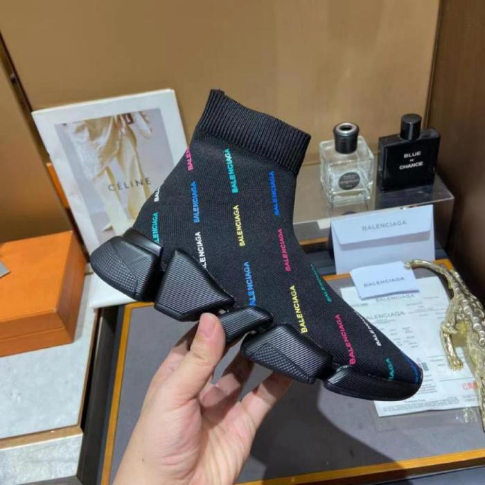 Balenciaga Speed 2.0 AllOver Logo Recycled Knit Black Multicolor