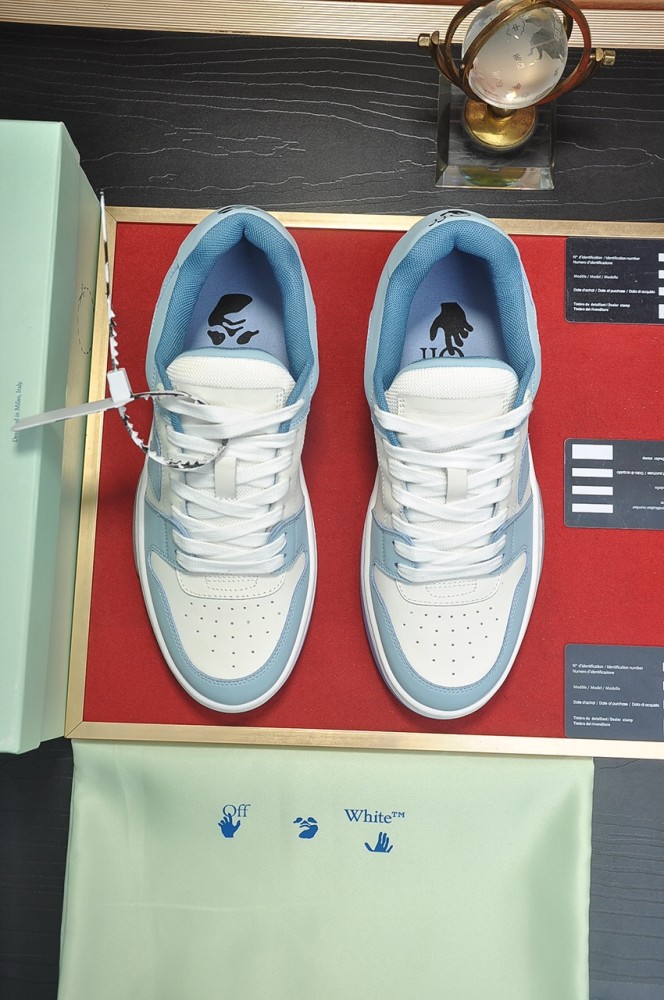 OFF-WHITE OOO Low Out Of Office Calf Leather White Light Blue