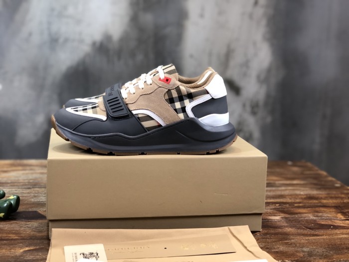 Burberry Ramsey Vintage Check Suede Leather Sneakers Grey Archive Beige