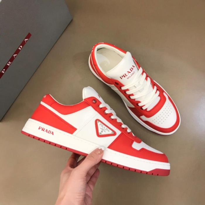 Prada Downtown Low Top Sneakers Leather White Orange