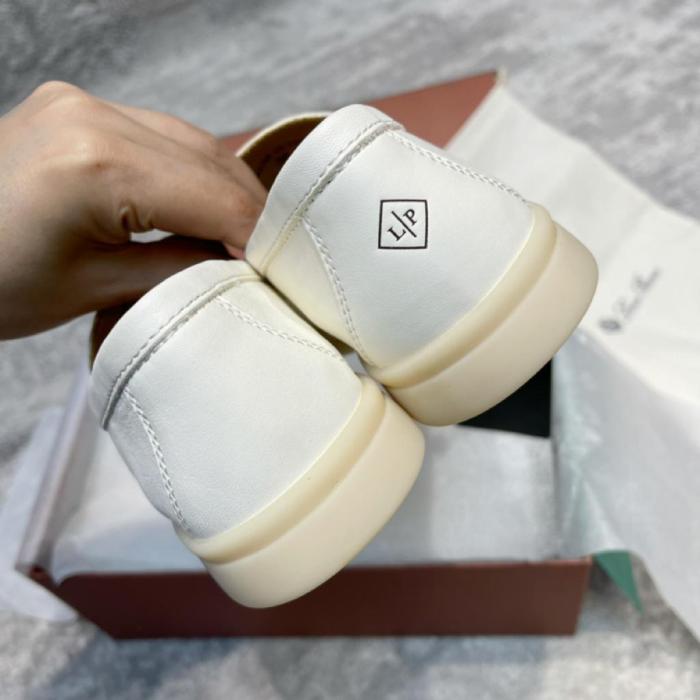 Loro Piana Summer Charms Walk Leather Loafers In 1000 White