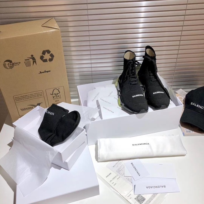 Balenciaga Speed Lace Up Clear Sole Yellow Fluo