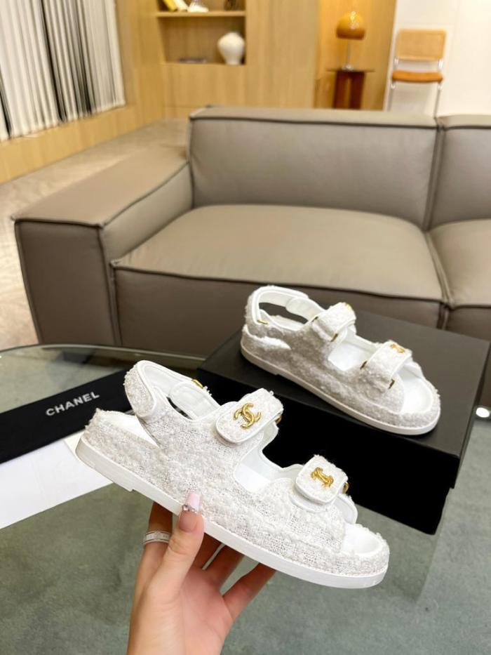 Chanel Tweed Sandal White Cotton